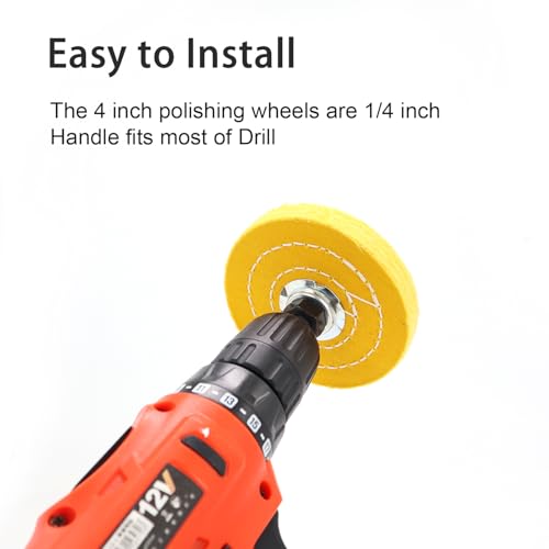 SCOTTCHEN 4" Buffing Polishing Wheels Soft(30Ply)/ Fine(50Ply)/ Medium(38Ply)/ Coarse 1/2" Thick/Rough 1/2" Thick with 1/2" Arbor Hole with 2sets 1/4" Shank for Drill - 5Pack - Image 5