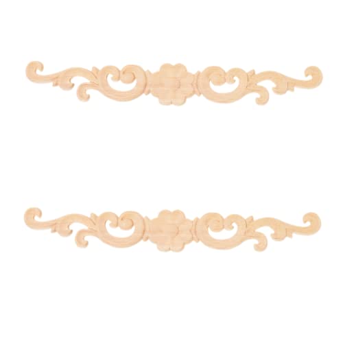 MUXSAM Wood Appliques Decorative Carved Onlays, Long Wooden Decals DIY Furniture Decor Rosette Carvings for Door Cabinet Mirror Dresser Bed Wall Fireplace Mantels, 2-Pack, 27x4cm/10.7"x1.6" - Image 1