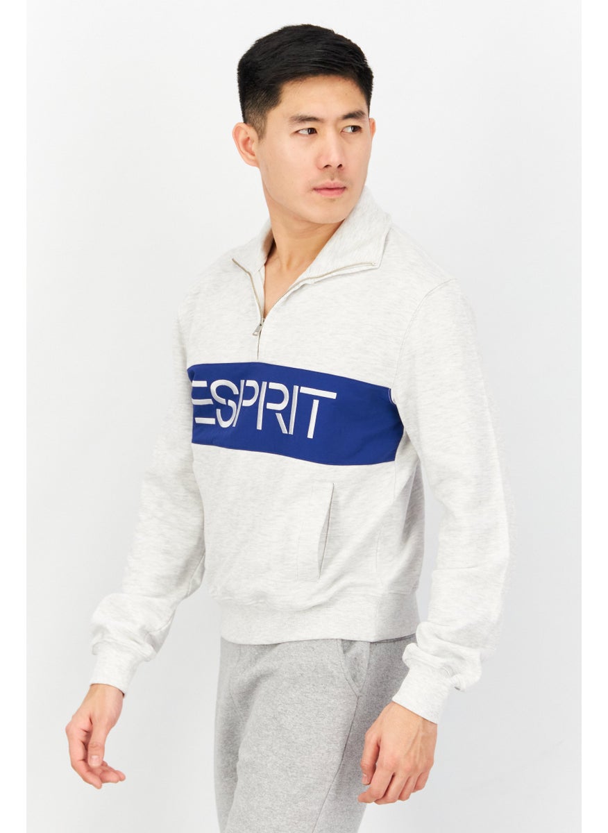 ESPRIT Men High Neck Long Sleeve Embroidered Sweatshirt, Light Grey  - Image 4