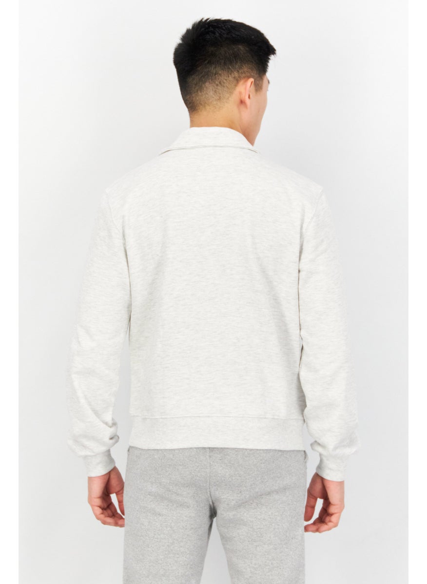 ESPRIT Men High Neck Long Sleeve Embroidered Sweatshirt, Light Grey  - Image 3