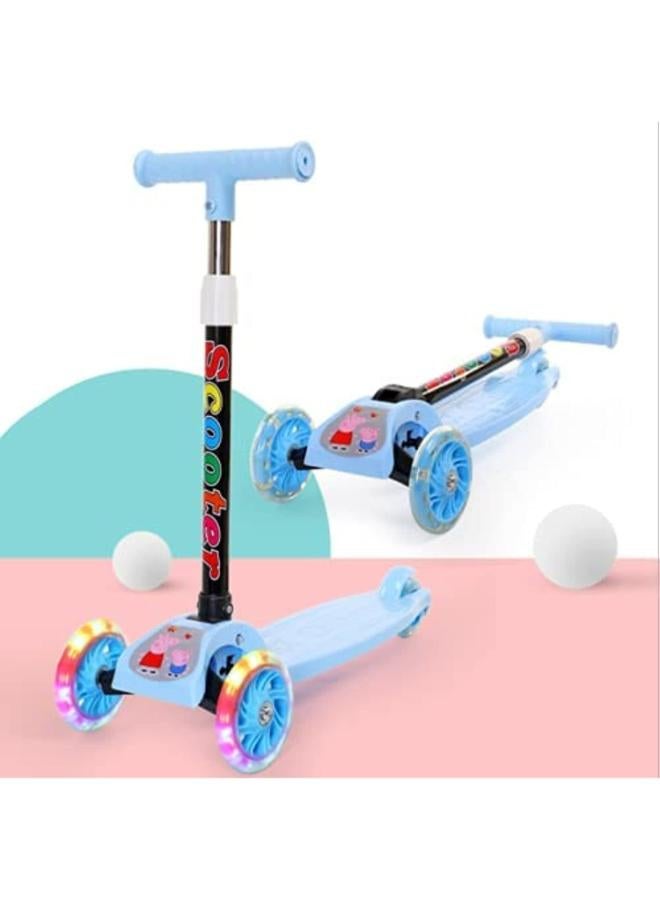 سكوتر بيوينتي للأطفال، سكوتر ثلاثي العجلات قابل للتعديل والطي، عجلات مضيئة LED، لعمر 2-8 سنوات (أزرق)