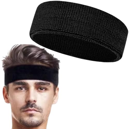 XFyt Cotton Blend Gym Sports Headband For Workouts, Exercise And Running High Sweat Absorption, Breathable, Anti Microbial, Non Slip Hairband Men Women Cricket Tennis Head Band (Black) - Image 1