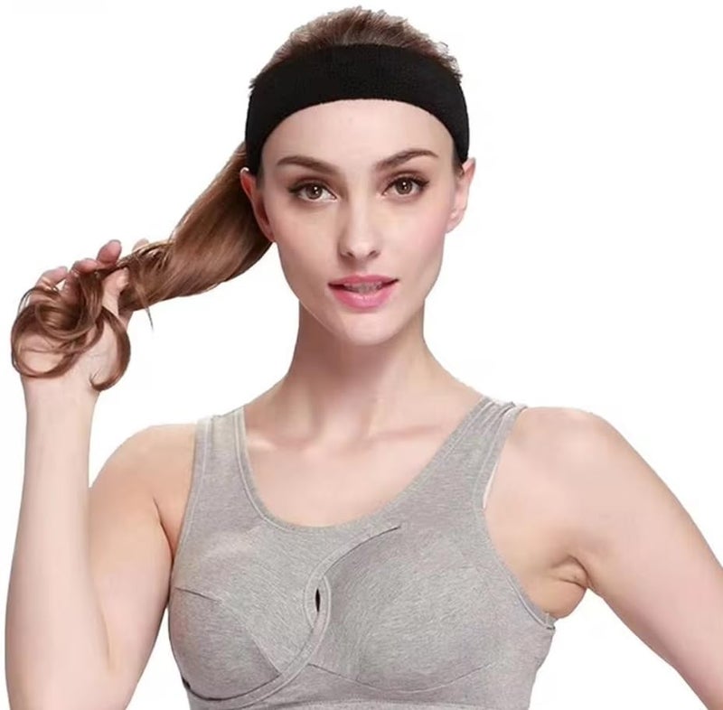 XFyt Cotton Blend Gym Sports Headband For Workouts, Exercise And Running High Sweat Absorption, Breathable, Anti Microbial, Non Slip Hairband Men Women Cricket Tennis Head Band (Black) - Image 3