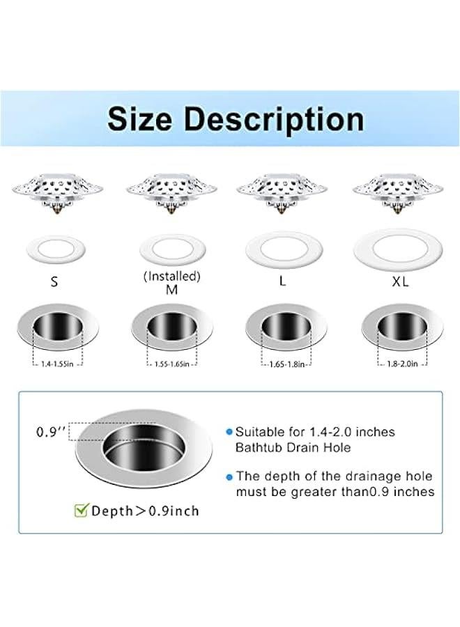Universal Bathtub Stopper, for 1.4-2.0 Inch Basin Pop up Drain Cover Bathroom Sink Strainer, 2 in 1 Double Anti-Clogging Bath Tub Drain Plug with Hair Catcher  - Image 3