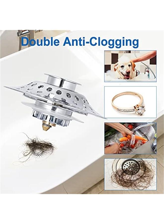 Universal Bathtub Stopper, for 1.4-2.0 Inch Basin Pop up Drain Cover Bathroom Sink Strainer, 2 in 1 Double Anti-Clogging Bath Tub Drain Plug with Hair Catcher  - Image 5