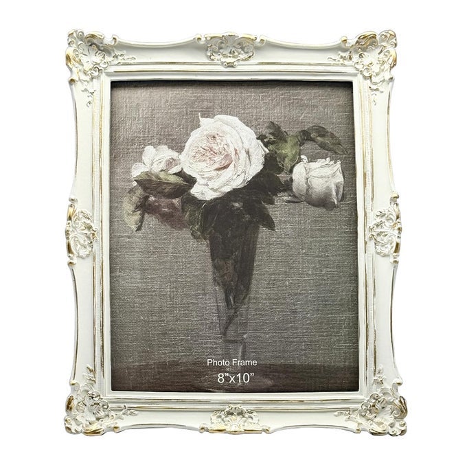 CISOO 8x10 Vintage Picture Frame Antique Ornate White with Gold Photo Frame for Table Top and Wall Display Decorative Floral Design Retro Home Decor Photo Gallery Art