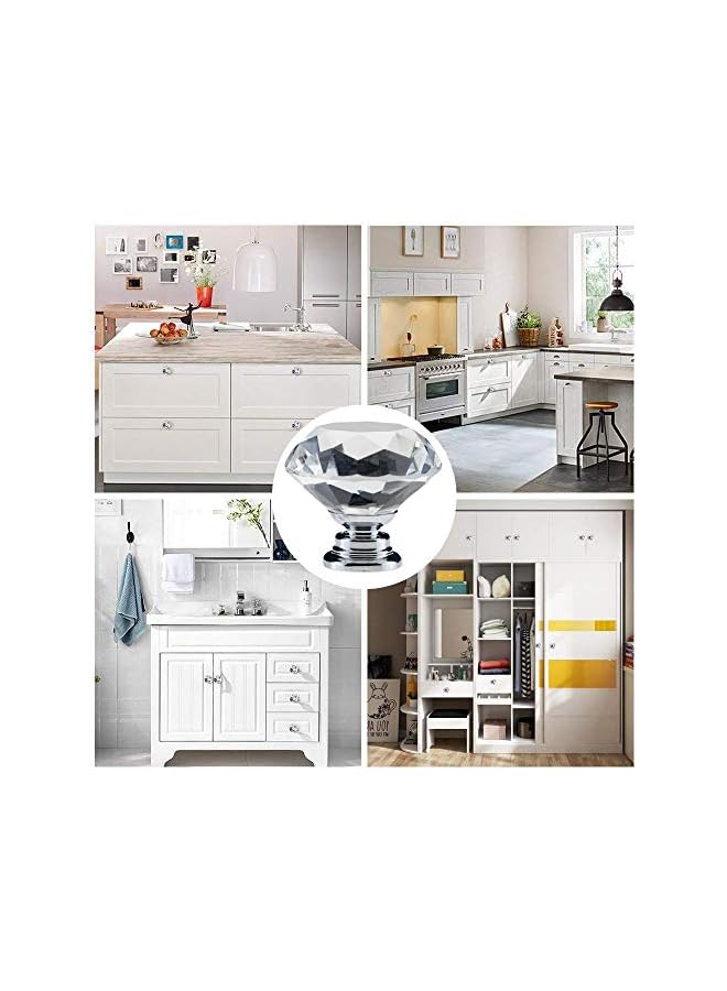 The Bros 6 Pcs Drawer Knobs Diamond Shaped Crystal Glass 30mm Cabinet Knobs Pull Handles (Silver) - Image 5