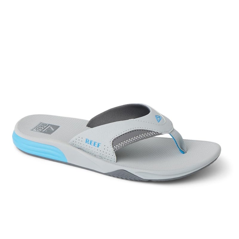 REEF Cushion Fanning Mens Flip Flop, Arch Support, Durable Outsole, Water Friendly, Light Grey/Blue, 10 - Image 4