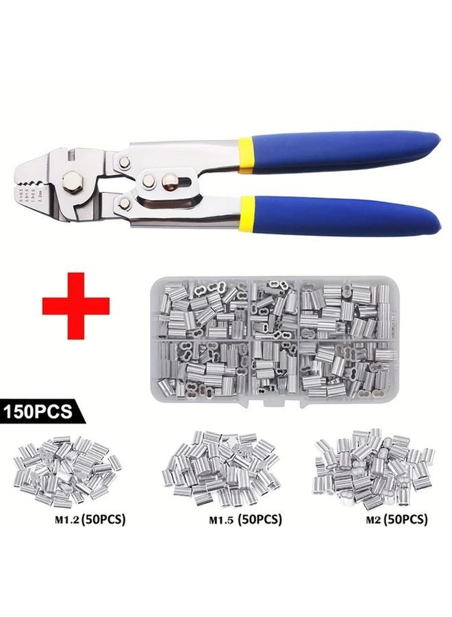 1 Plier 150 Sleeves Steel Wire Rope Crimping Tool Cable Crimper Up To 2 2mm - Image 1