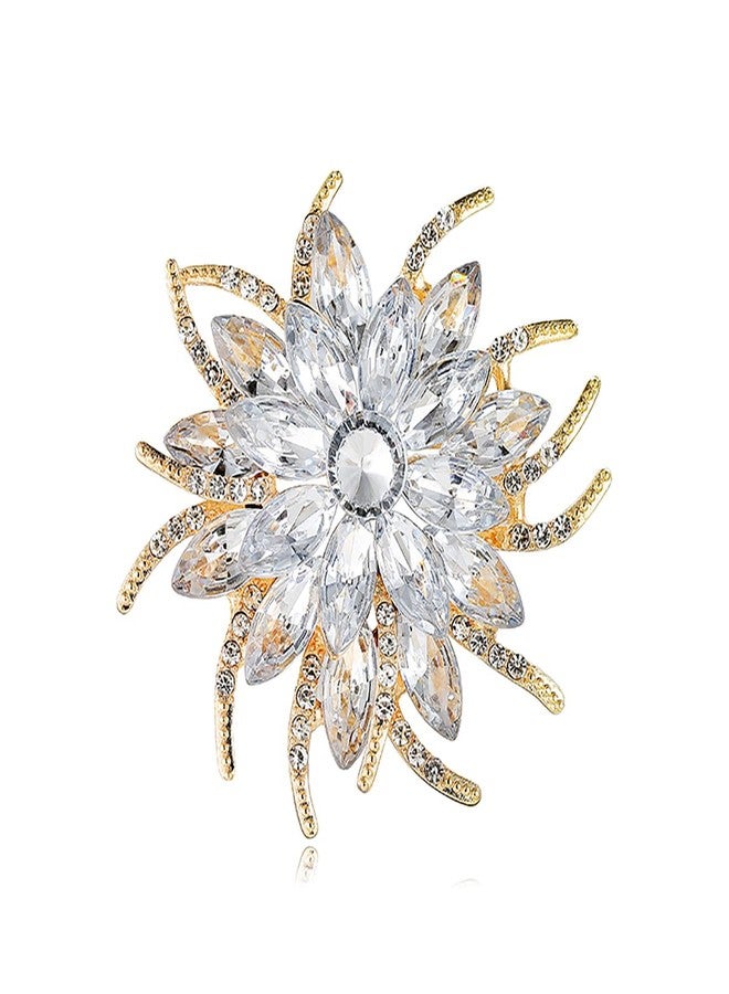 FUTIMELY Rhinestone Flower brooch Pin Large Crystal Flower brooch Lapel Pins Wedding Party Birthday Dance Banquet Dress Suit Ceremony Clothes Hat Bag Accessories Jewelry for Women Teen Girls (White) - Image 1