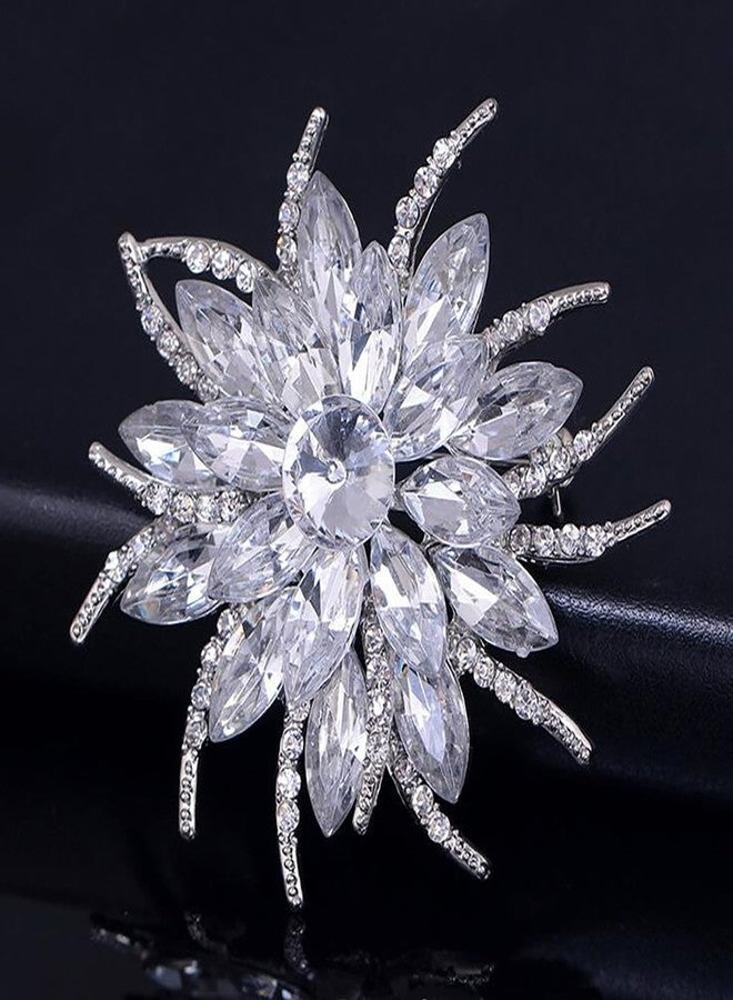 FUTIMELY Rhinestone Flower brooch Pin Large Crystal Flower brooch Lapel Pins Wedding Party Birthday Dance Banquet Dress Suit Ceremony Clothes Hat Bag Accessories Jewelry for Women Teen Girls (White) - Image 2