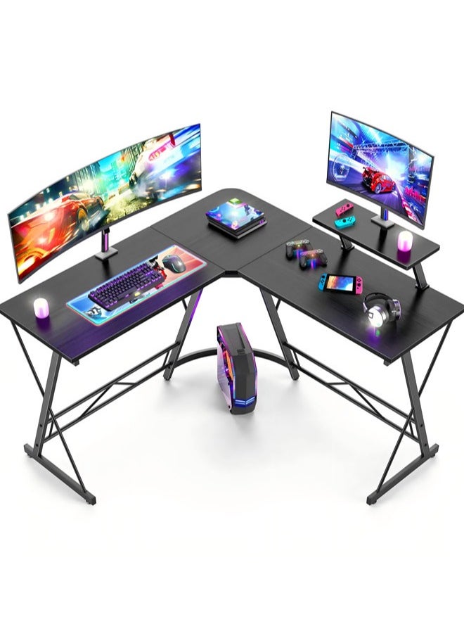 Denzoz - L-Shaped Desk Computer Corner Table Home Gaming Desk Office Writing Workstation with Large Monitor Stand Space-Saving Easy to Assemble - Image 1