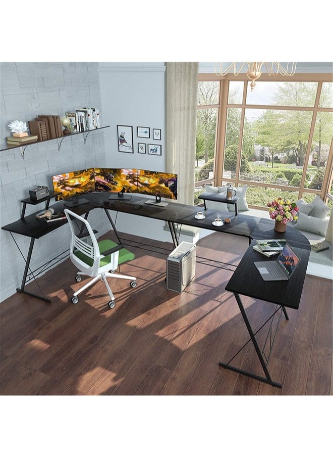 Denzoz - L-Shaped Desk Computer Corner Table Home Gaming Desk Office Writing Workstation with Large Monitor Stand Space-Saving Easy to Assemble - Image 1