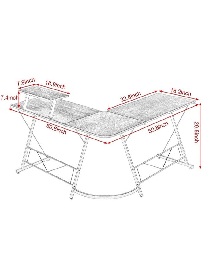 Denzoz - L-Shaped Desk Computer Corner Table Home Gaming Desk Office Writing Workstation with Large Monitor Stand Space-Saving Easy to Assemble - Image 1