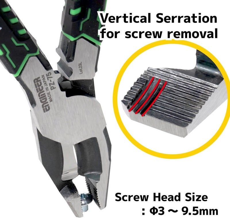 Engineer 8.5" Shearing Linesman Pliers Cable/Wire Cutter Blades for Electrician Work, Screw Extractor Jaws For φ0.1-0.37 inch screws (3-9.5 mm) - Image 4