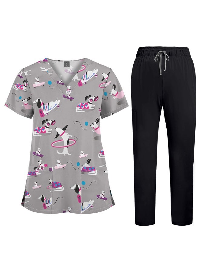 NIBEMINENT Floral Print Nursing Scrubs Tops Hospital Scrubs Uniforms Short Sleeve Hospital Uniforms Women Nursing Scrubs - Image 1