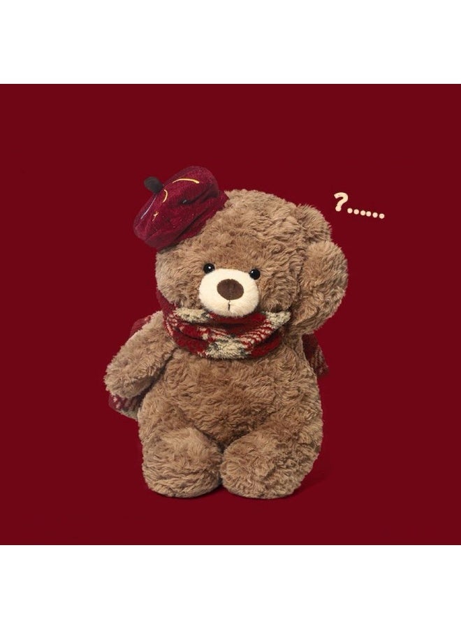 Sunspire Retro British-style beret teddy bear soft toy, red checked scarf curly-haired bear, 30cm soft comfort pillow, festive gift for New Year and Christmas, heart-warming soft toy for girls - Image 2