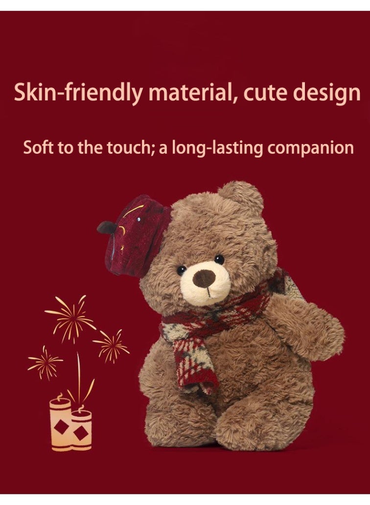 Sunspire Retro British-style beret teddy bear soft toy, red checked scarf curly-haired bear, 30cm soft comfort pillow, festive gift for New Year and Christmas, heart-warming soft toy for girls - Image 3