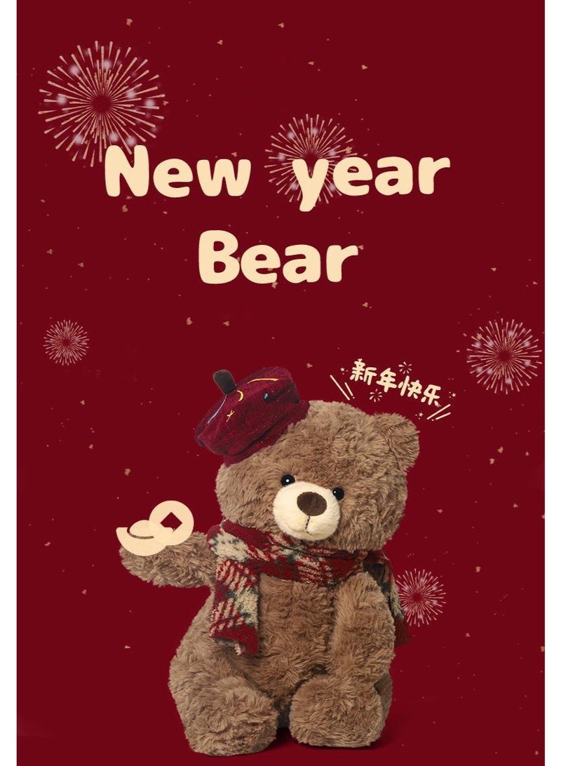 Sunspire Retro British-style beret teddy bear soft toy, red checked scarf curly-haired bear, 30cm soft comfort pillow, festive gift for New Year and Christmas, heart-warming soft toy for girls - Image 5