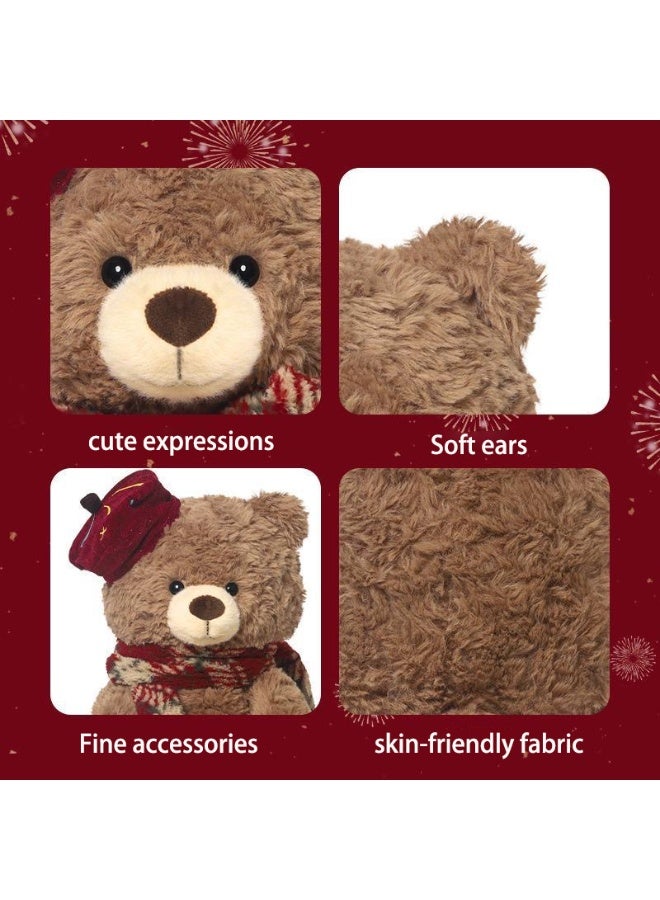 Sunspire Retro British-style beret teddy bear soft toy, red checked scarf curly-haired bear, 30cm soft comfort pillow, festive gift for New Year and Christmas, heart-warming soft toy for girls - Image 4