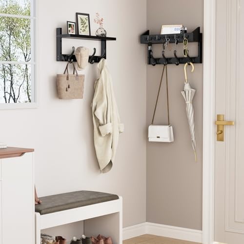 Evermagin 35" Coat Rack Wall Mount with Shelf, 4 in 1 Wall Mounted Coat and Key Hanger with 13 Hooks, Entryway Key Holder with Mail Holder for Living Room, Bedroom, Black - Image 3
