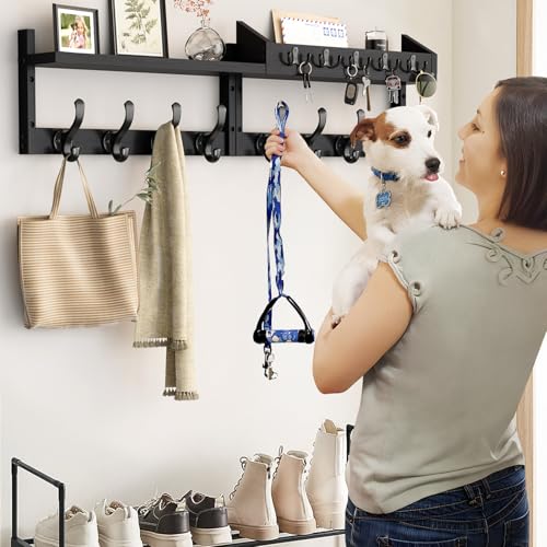 Evermagin 35" Coat Rack Wall Mount with Shelf, 4 in 1 Wall Mounted Coat and Key Hanger with 13 Hooks, Entryway Key Holder with Mail Holder for Living Room, Bedroom, Black - Image 4