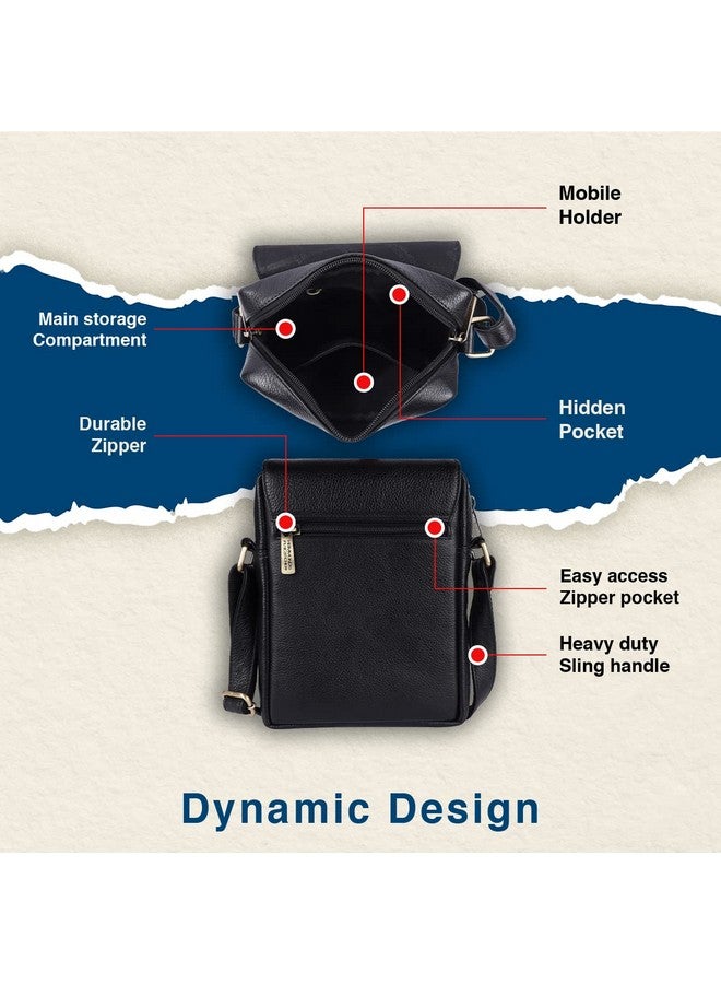 HAMMONDS FLYCATCHER HAMMONDS FLYCATCHER Genuine Leather Sling Bag for Men, Stylish and Spacious Side Bag for Men, Crossbody Bag for Men Daily Use, Travel, Adjustable Strap, 1 Year Warranty - Black  - Image 4