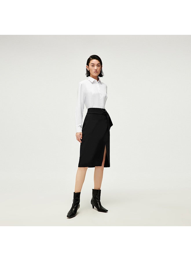 HLA 25 تنورة ضيقة مزينة من الأمام بفتحة جانبية صيفية للسيدات نصف تنورة - Image 3