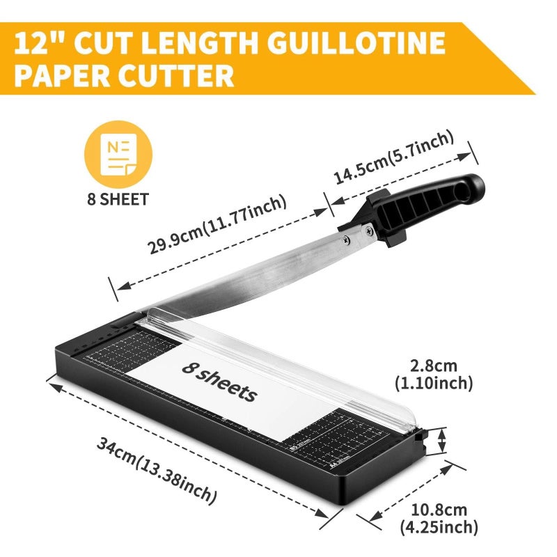 MAKEASY Paper Cutter 12 Inch, 8 Sheet Capacity, Heavy Duty Paper Cutter for Cardstock, Guillotine Paper Trimmer for Crafting, Classroom and Office - Image 2
