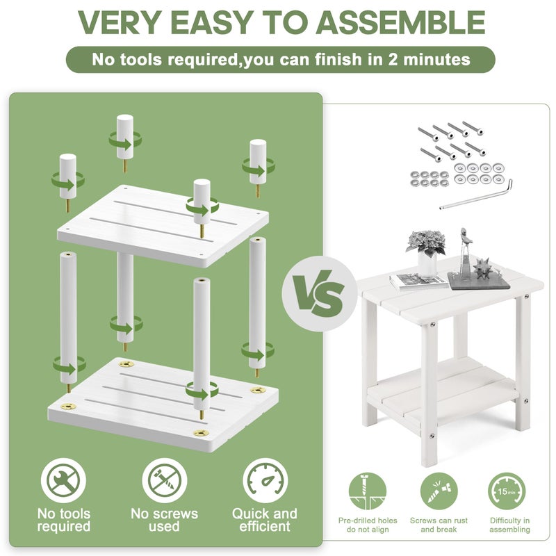 LEJANEOYE Outdoor Side Table, 2-Tier Small Outdoor Table for Patio, Adirondack Side Tables for Outside or Indoor, Bamboo End Table for Pool, Porch, Weather Resistant Easy Maintenance - Image 4
