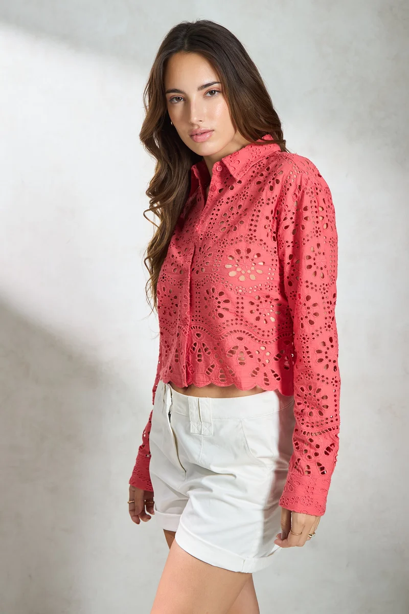 Virgio Cotton Boxy Vacation Shirts With Scallop Hem for Women