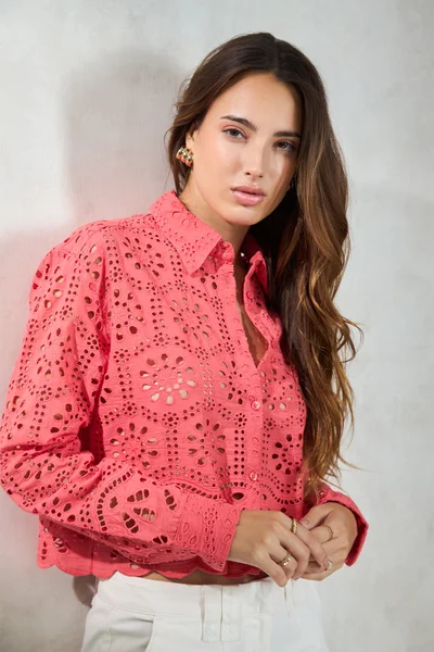 فيرجيو Cotton Boxy Vacation Shirts With Scallop Hem for Women