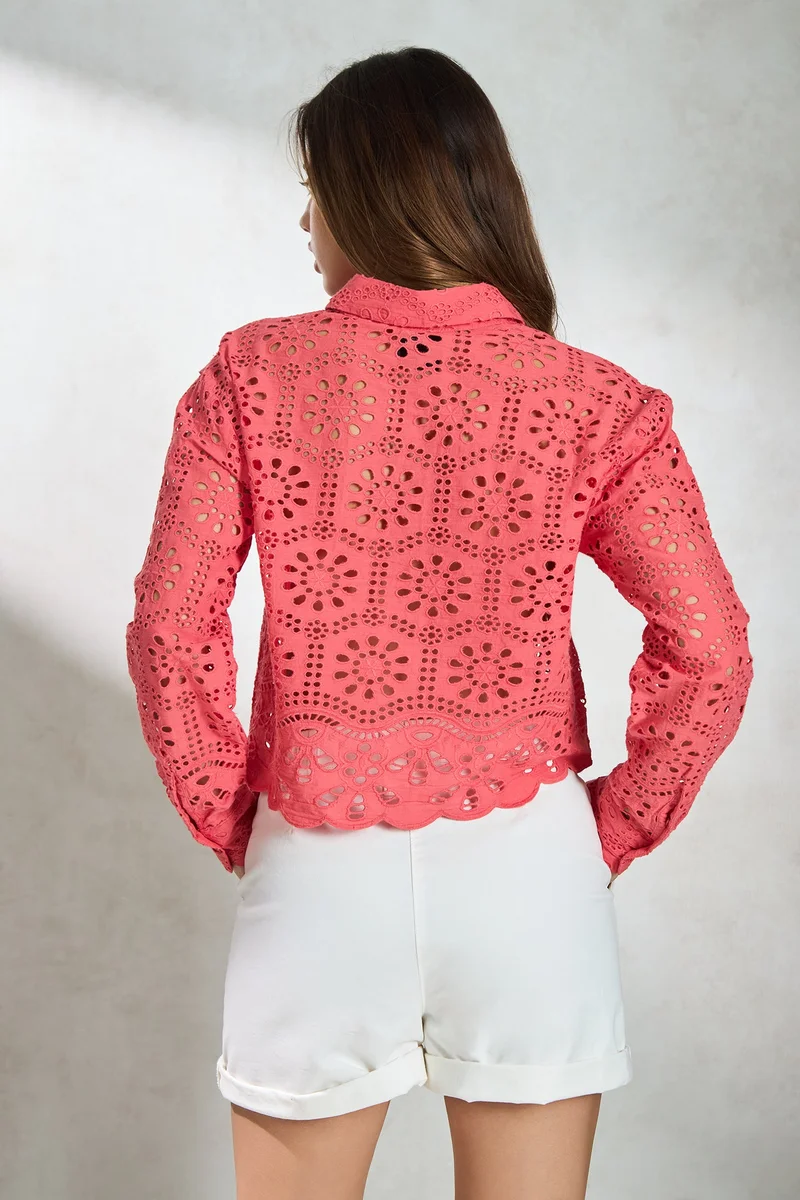 Virgio Cotton Boxy Vacation Shirts With Scallop Hem for Women