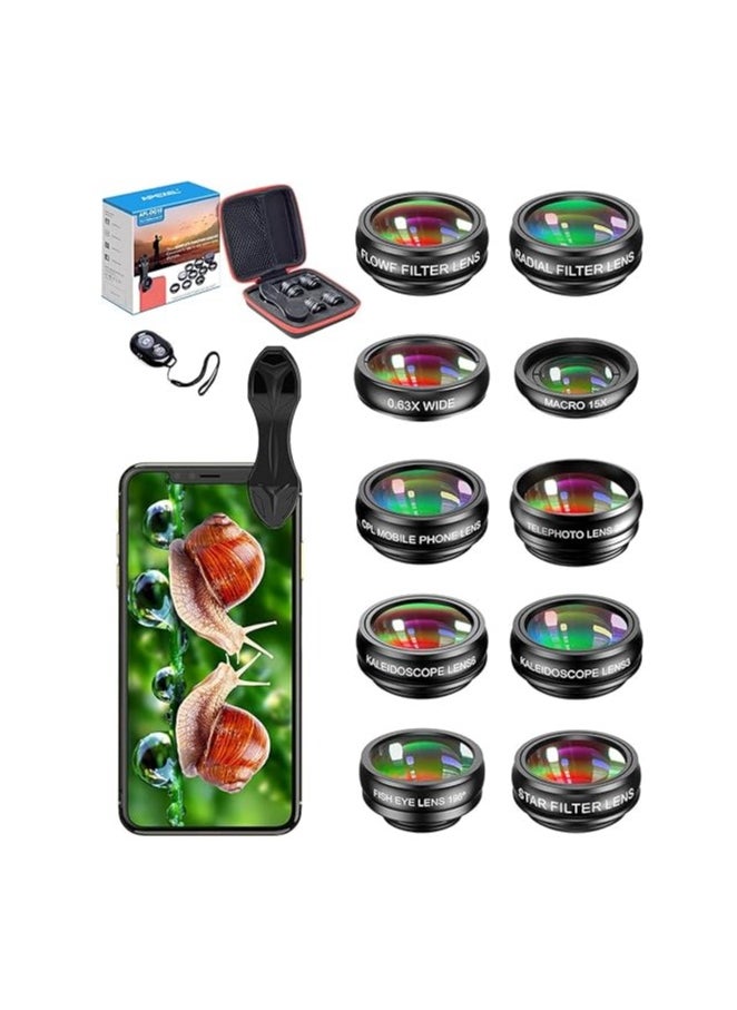 APEXEL Apexel APL-DG10 10 in 1 Fisheye Wide Angle Macro Lens CPL Filter Kaleidoscope 2X Telescope Lens Set  - Image 1