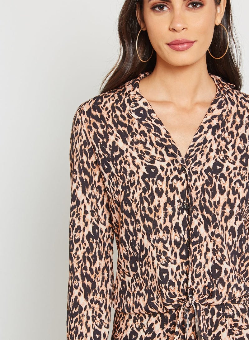 Front Tie Animal Print Shirt