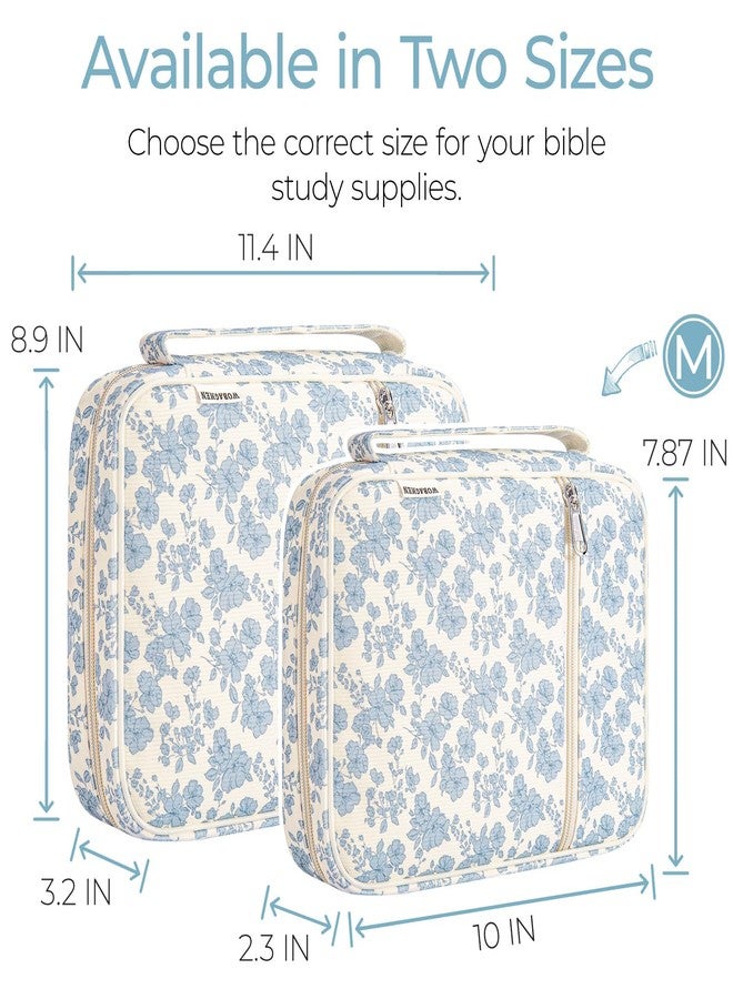 WOBAGMEN Bible Cover Case for Women,Cordoury Bible Cover with Handle,Blue Floral Bible Book Cover,Carrying Case Bible Protective Christian Gift(Cute Blue Floral, M) - Image 2