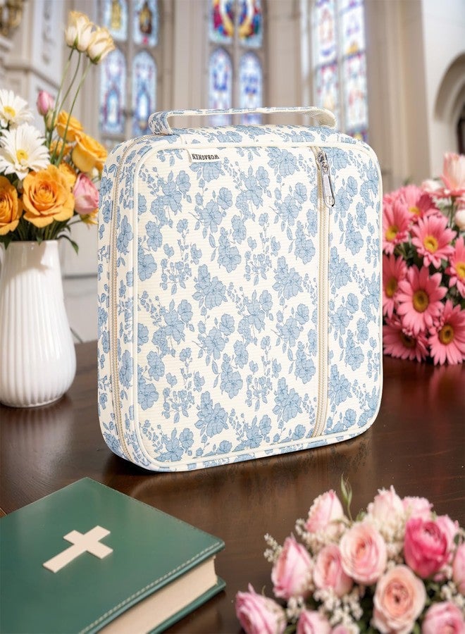 WOBAGMEN Bible Cover Case for Women,Cordoury Bible Cover with Handle,Blue Floral Bible Book Cover,Carrying Case Bible Protective Christian Gift(Cute Blue Floral, M) - Image 4