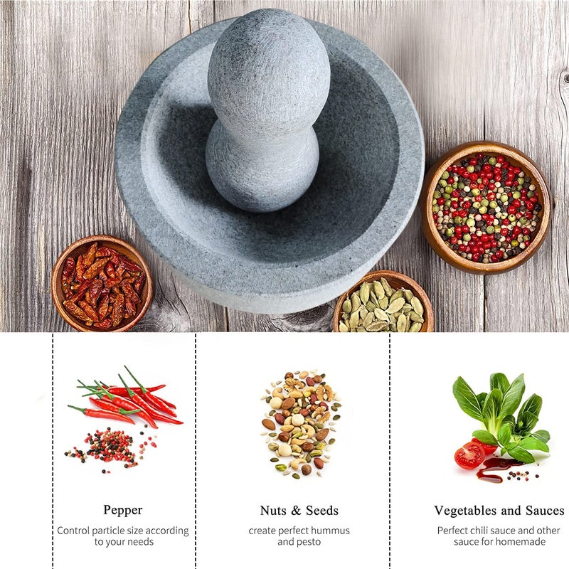EZAHK EZAHK Granite Unpolished Stone Mortar and Pestle Set for Spices Okhli Masher Khalbatta Stone Home Decor Musal Well Design for Kitchen Home Herbs 8 inch Big Size Grey  - Image 4