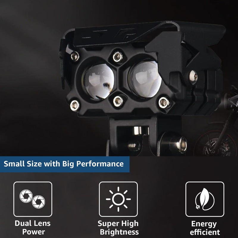 Pivalo مصباح ضبابي Pivalo 25W مع مفتاح مقود فائق السطوع عدسة مزدوجة بروجيكتور 12V-20V DC شعاع مركّز مقاوم للماء هيكل معدني صغير لجميع الدراجات النارية والدراجات والسيارات (عبوة من 2، أبيض وأصفر) - Image 4