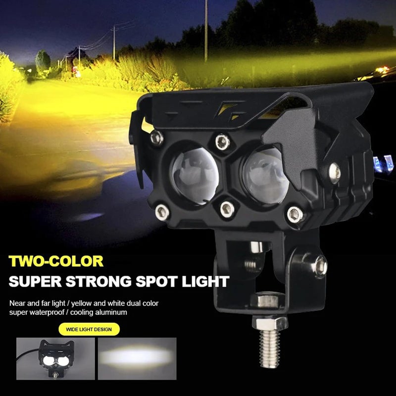 Pivalo مصباح ضبابي Pivalo 25W مع مفتاح مقود فائق السطوع عدسة مزدوجة بروجيكتور 12V-20V DC شعاع مركّز مقاوم للماء هيكل معدني صغير لجميع الدراجات النارية والدراجات والسيارات (عبوة من 2، أبيض وأصفر) - Image 2