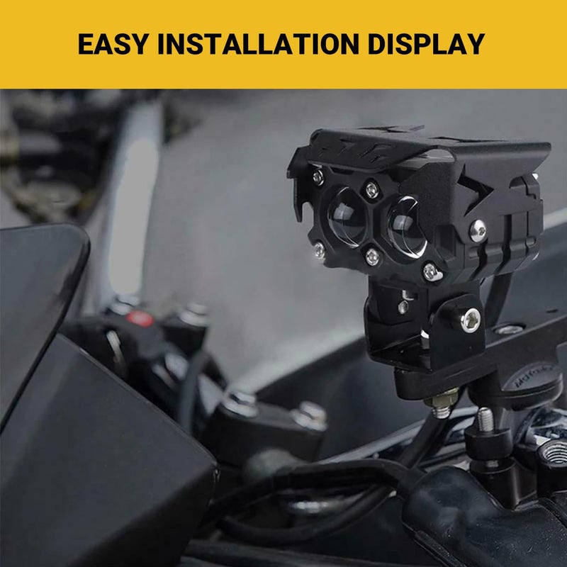 Pivalo مصباح ضبابي Pivalo 25W مع مفتاح مقود فائق السطوع عدسة مزدوجة بروجيكتور 12V-20V DC شعاع مركّز مقاوم للماء هيكل معدني صغير لجميع الدراجات النارية والدراجات والسيارات (عبوة من 2، أبيض وأصفر) - Image 3