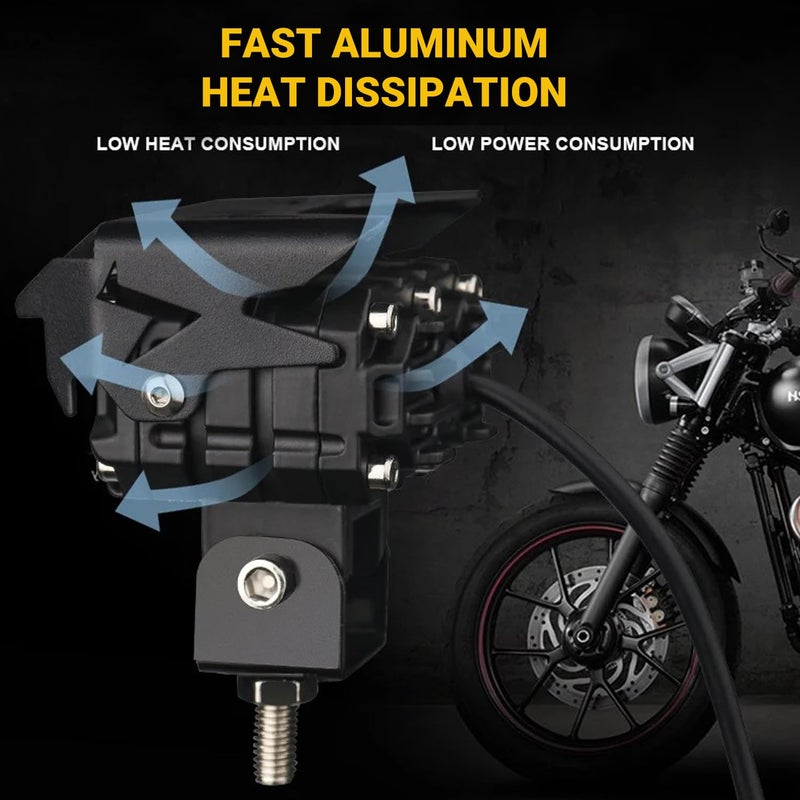 Pivalo مصباح ضبابي Pivalo 25W مع مفتاح مقود فائق السطوع عدسة مزدوجة بروجيكتور 12V-20V DC شعاع مركّز مقاوم للماء هيكل معدني صغير لجميع الدراجات النارية والدراجات والسيارات (عبوة من 2، أبيض وأصفر) - Image 5