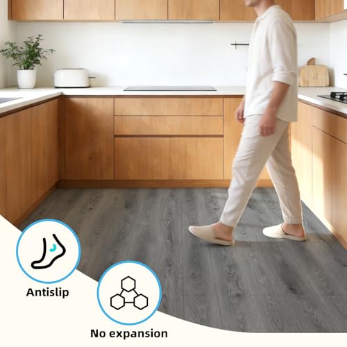 Art3d 15 Sqft Peel and Stick Floor Tiles 10Pcs Luxury Vinyl Plank Flooring Wood Look 36 6 Adhesive and Waterproof Tile Sticker for Bedroom Living Room Kitchen Gray - Image 3