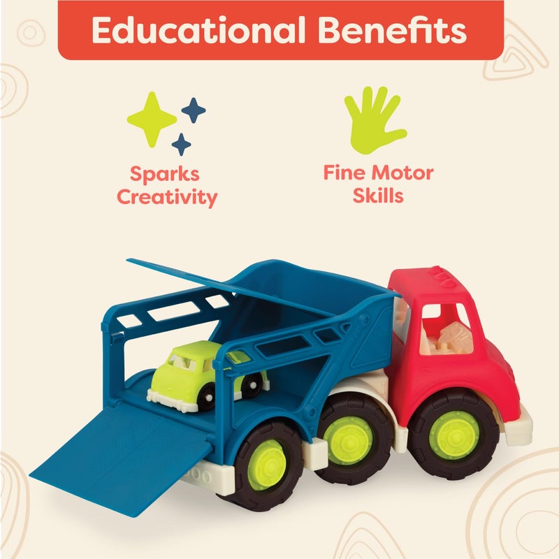 B. Toys â€“ Car Carrier Truck â€“ Toy Car Carrier â€“ 2 Mini Cars â€“ Toy Trucks for Toddlers, Kids â€“ 12+ Months â€“ Happy Cruisers â€“ Car Carrier - Image 4