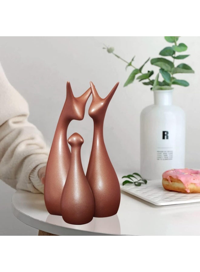 Xtore Lavish Bronze Home Decor Lucky Deer Family Ceramic Figurine (Set of 3, Bronze Matte) - Image 1