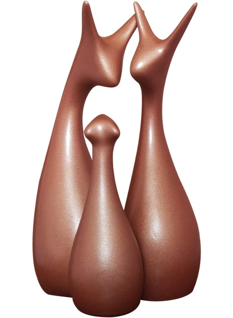 Xtore Lavish Bronze Home Decor Lucky Deer Family Ceramic Figurine (Set of 3, Bronze Matte) - Image 4