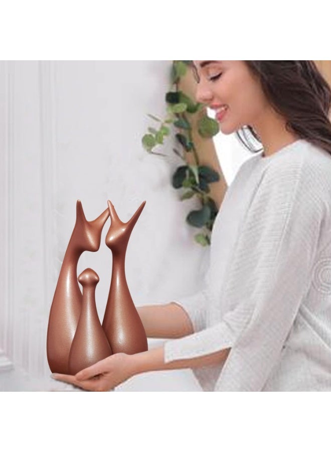 Xtore Lavish Bronze Home Decor Lucky Deer Family Ceramic Figurine (Set of 3, Bronze Matte) - Image 3