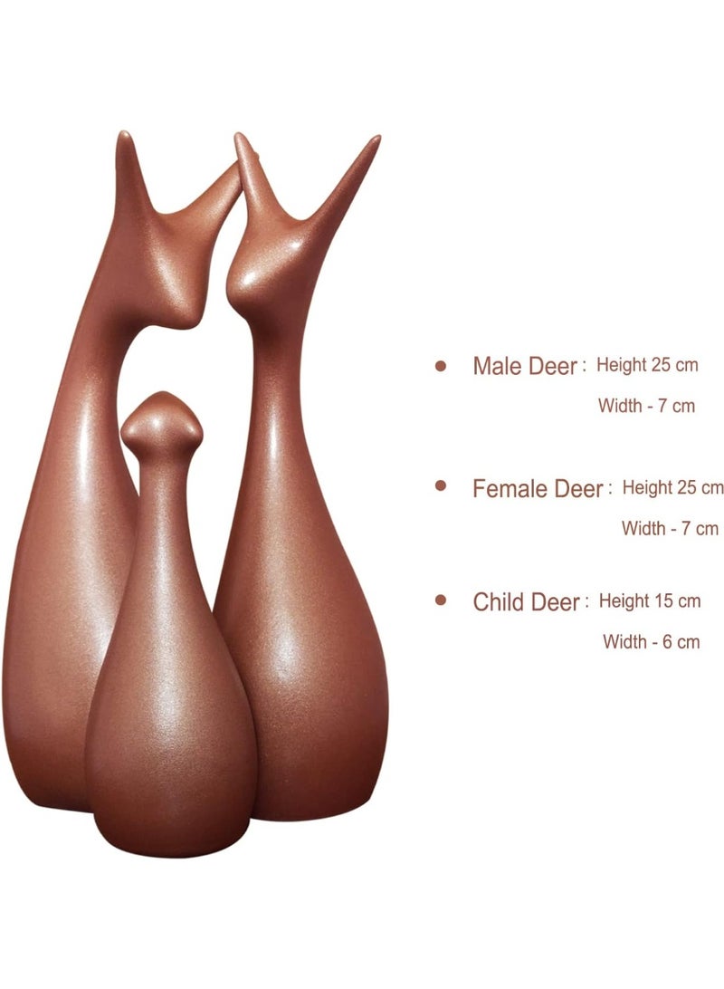 Xtore Lavish Bronze Home Decor Lucky Deer Family Ceramic Figurine (Set of 3, Bronze Matte) - Image 2