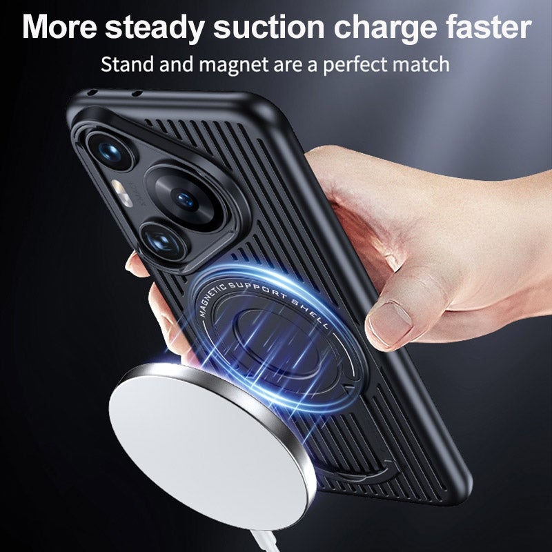HuHa Case Cover For Huawei Mate 60 Pro Cooling MagSafe Magnetic Ring Holder PC Phone Case(Black) - Image 5