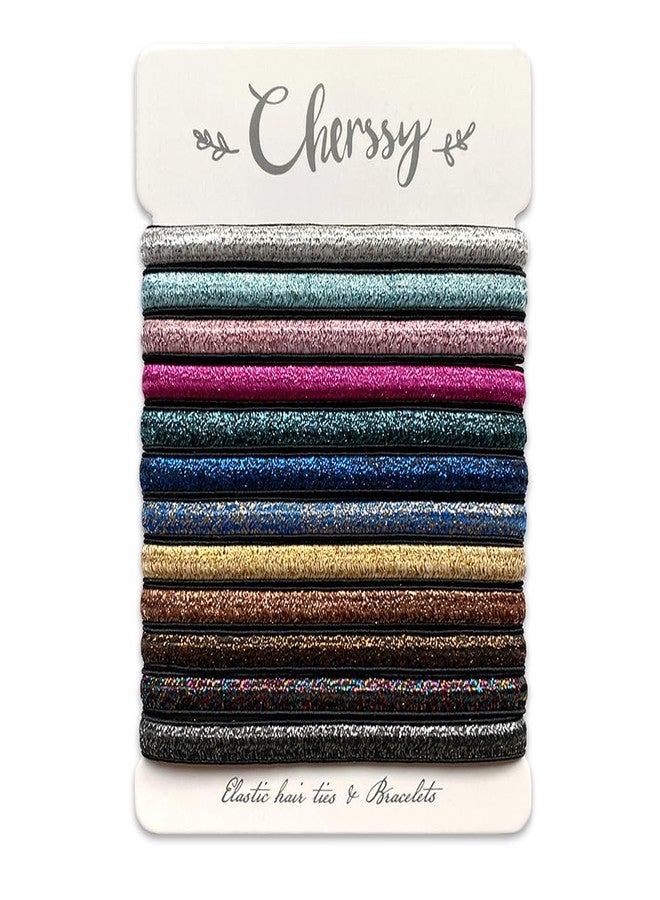 Cherssy Glitter Decorative Hair Ties Bracelets, 12 Pcs Cute Hair Ties and Colorful Bracelets for Women, Sparkly Hair Elastics Ponytail Holders Rubber Bands - Image 1